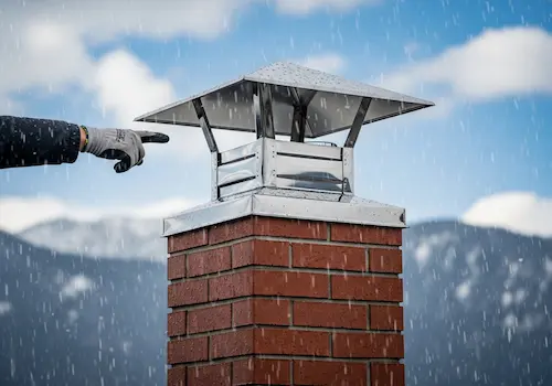 New stainless steel chimney cap installed on brick chimney in Reno, Nevada showing weather protection