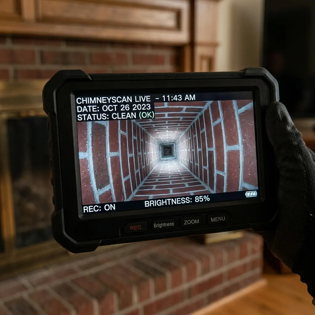 Inspection camera showing clean chimney flue in Reno, Nevada after service