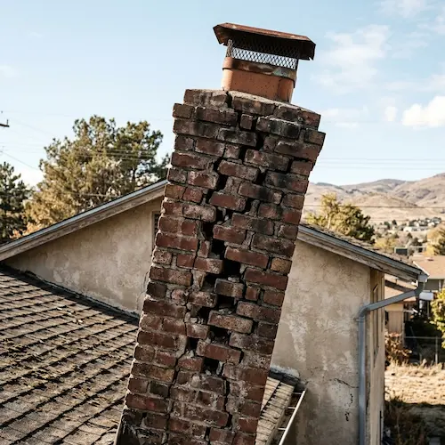 Damaged brick chimney needing rebuild in Reno, Nevada