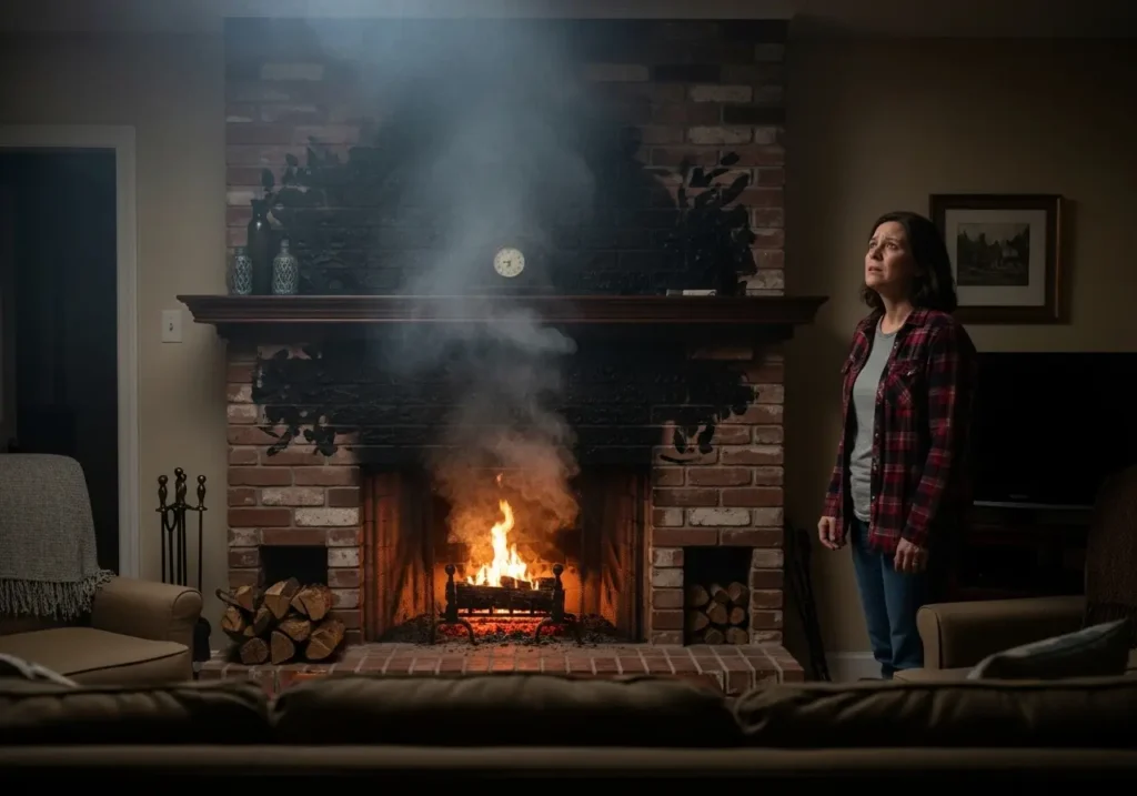 Warning signs you need a chimney sweep in Reno, Nevada showing smoke entering living room