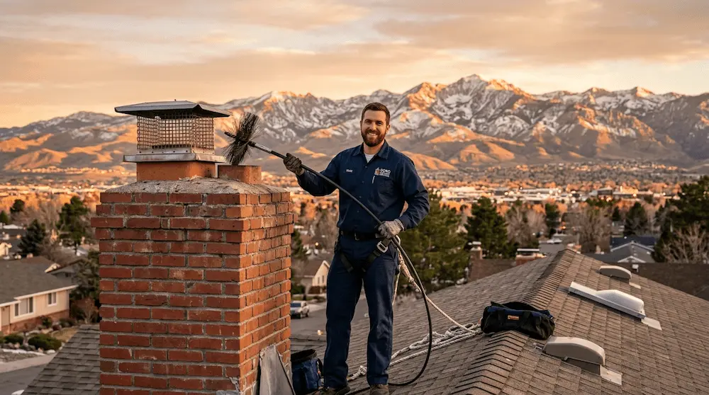 CSIA-certified chimney sweep in Reno NV removing creosote from fireplace flue