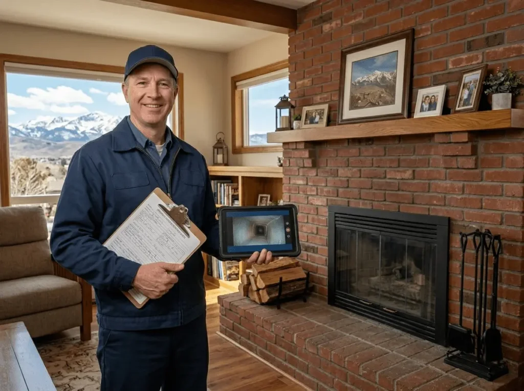 Trusted chimney cleaning professional in Reno, Nevada with camera inspection and written report