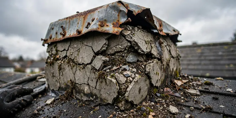 Cracked chimney crown showing structural wear from temperature change