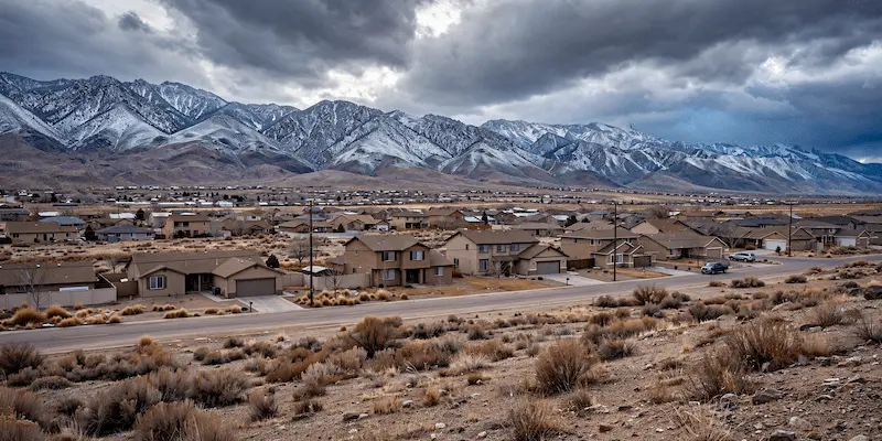 Reno Nevada homes with Sierra Nevada mountains showing early winter weather
