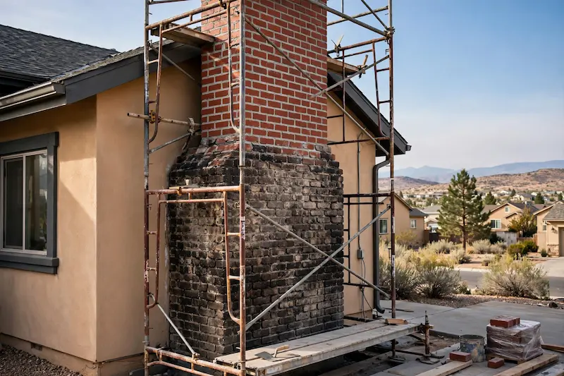 Chimney rebuild in progress on a residential home in Reno, NV